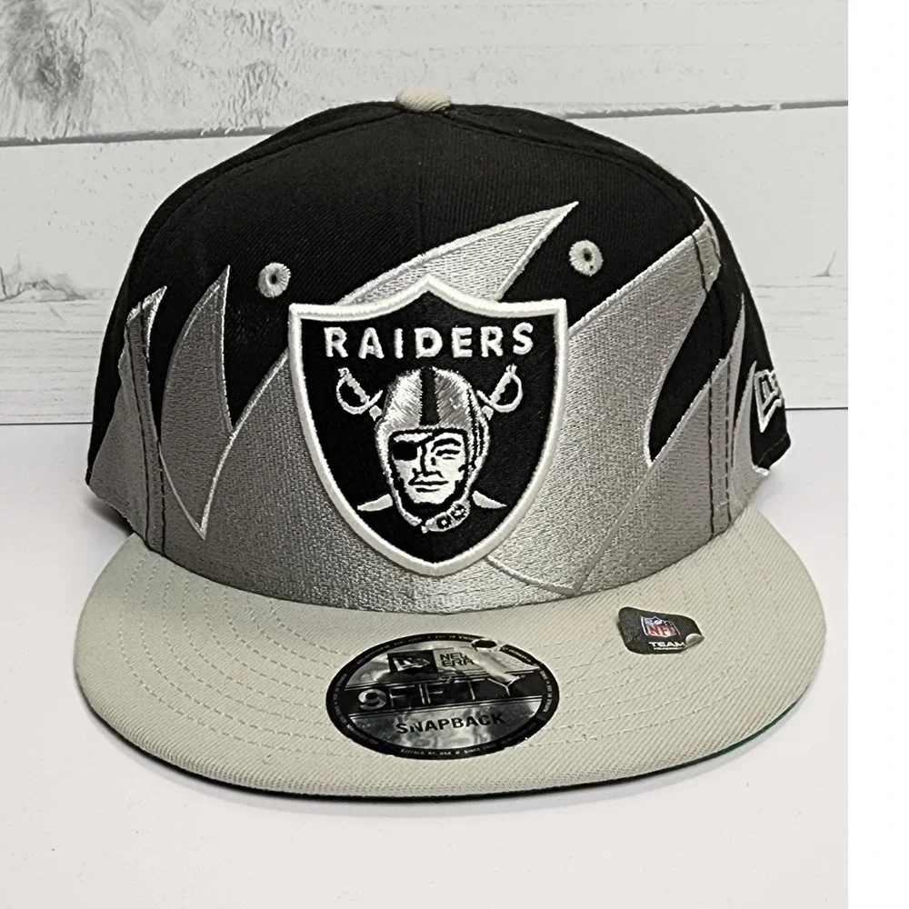 New Era 9FIFTY Raiders Snapback‎ Hat Black Silver Jagged NFL Cap Green Bottom